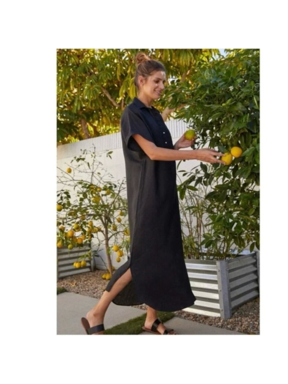 Grayson by Frank & Eileen Linen The Artist Full Length Black Maxi Dress 5 ~ L XL